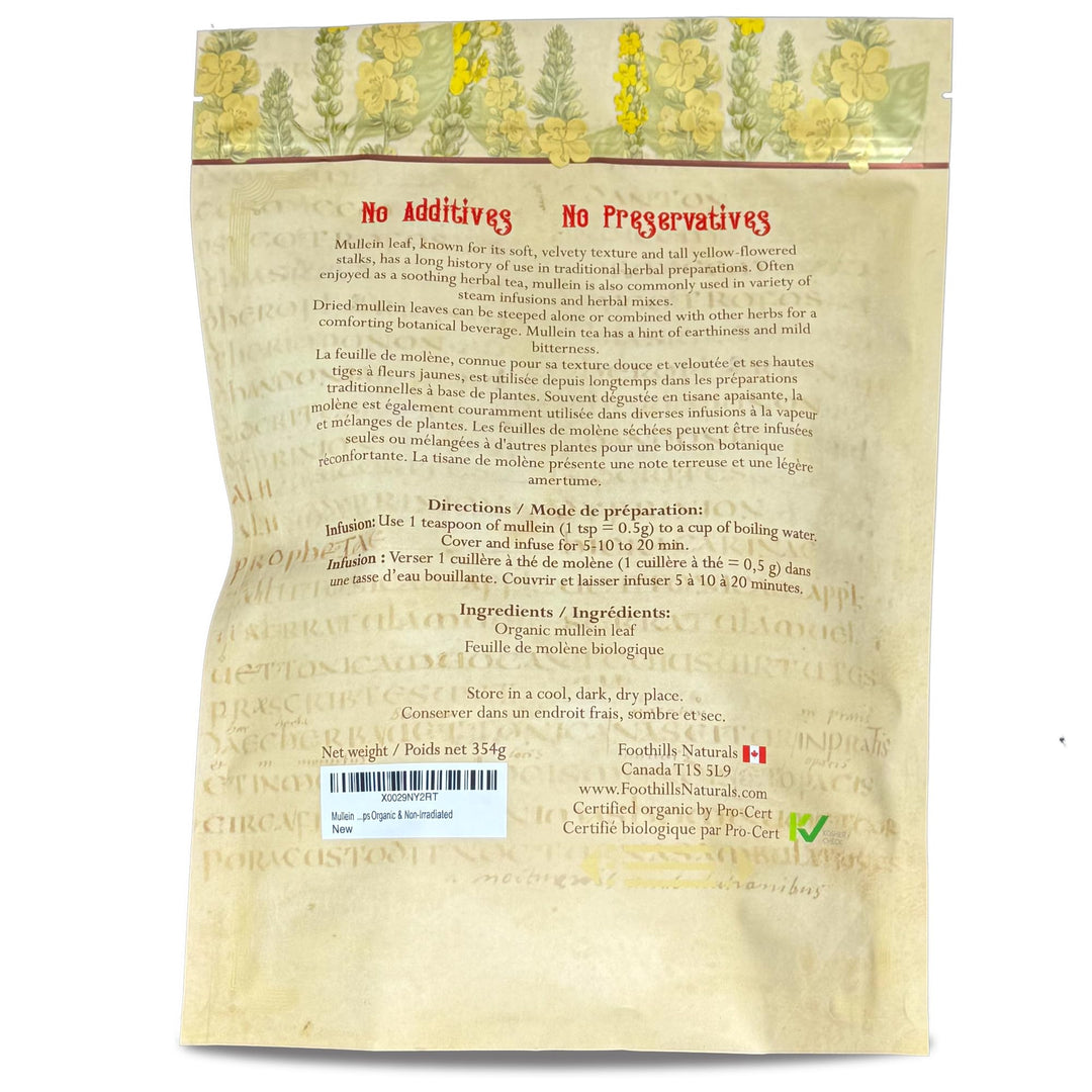 Foothills Naturals – Mullein Leaf Tea – Loose Leaf – 354g – Organic non irradiated