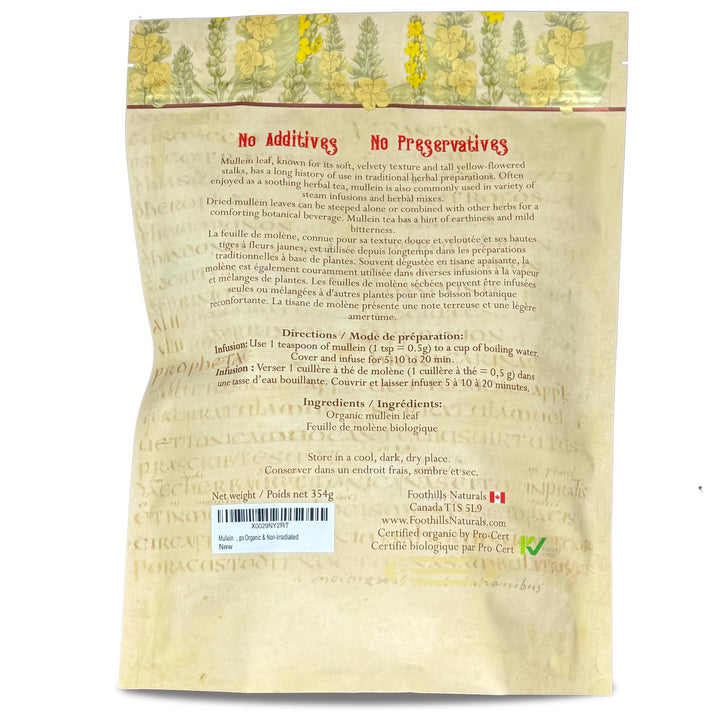 Foothills Naturals – Mullein Leaf Tea – Loose Leaf – 354g – Organic non irradiated