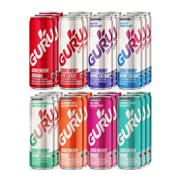 GURU – Organic Energy Drinks – Variety Pack – 24 × 355 ml – 140mg Caffeine