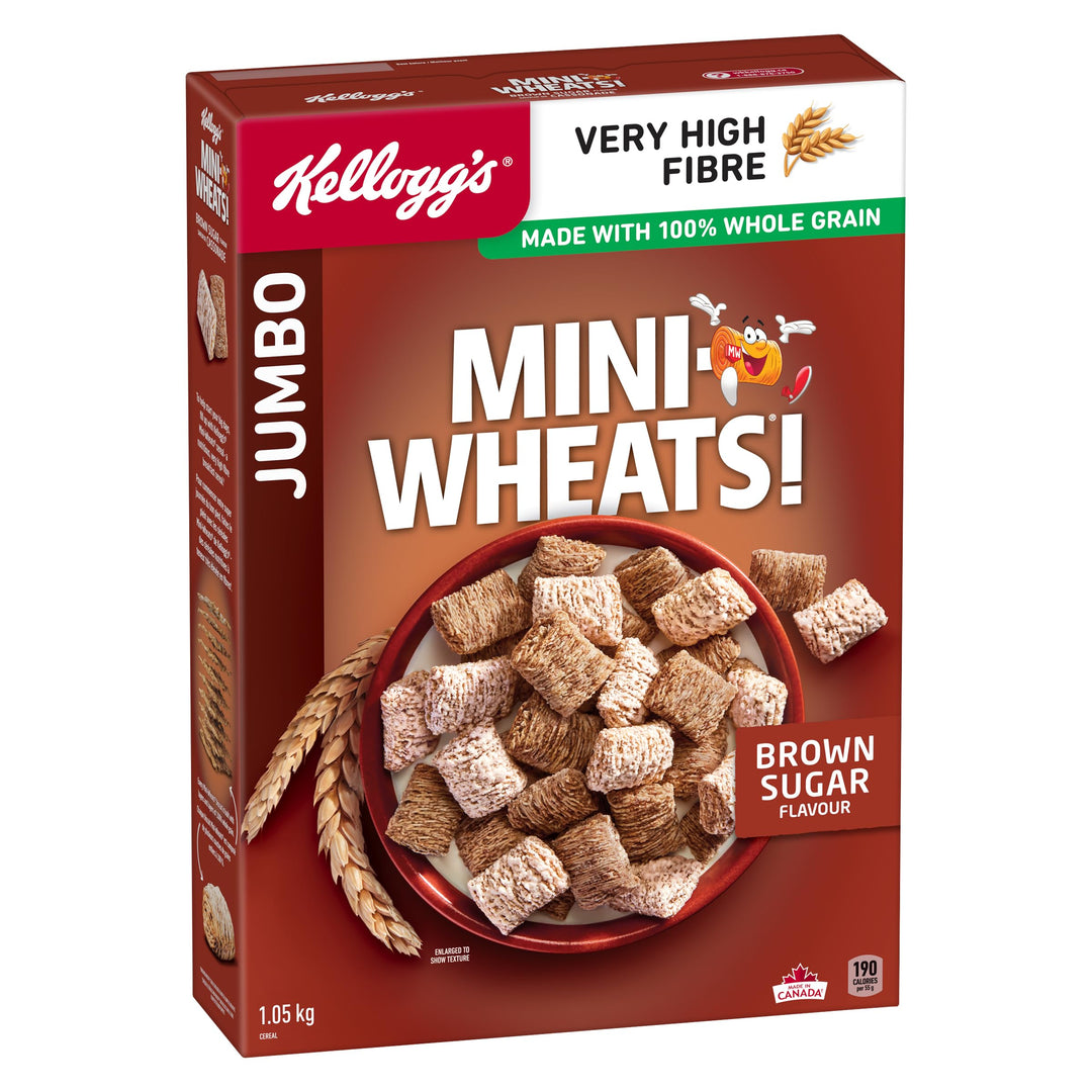 Kellogg's Mini-Wheats Brown Jumbo Cereal 2 x 1050g – High Fibre Whole Grain - Canadian Distribution - Ships Free Within Canada on Orders Above CAD $199
