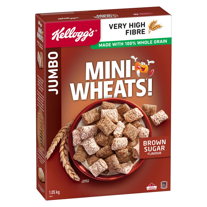 Kellogg's Mini-Wheats Brown Jumbo Cereal 2 x 1050g – High Fibre Whole Grain - Canadian Distribution - Ships Free Within Canada on Orders Above CAD $199