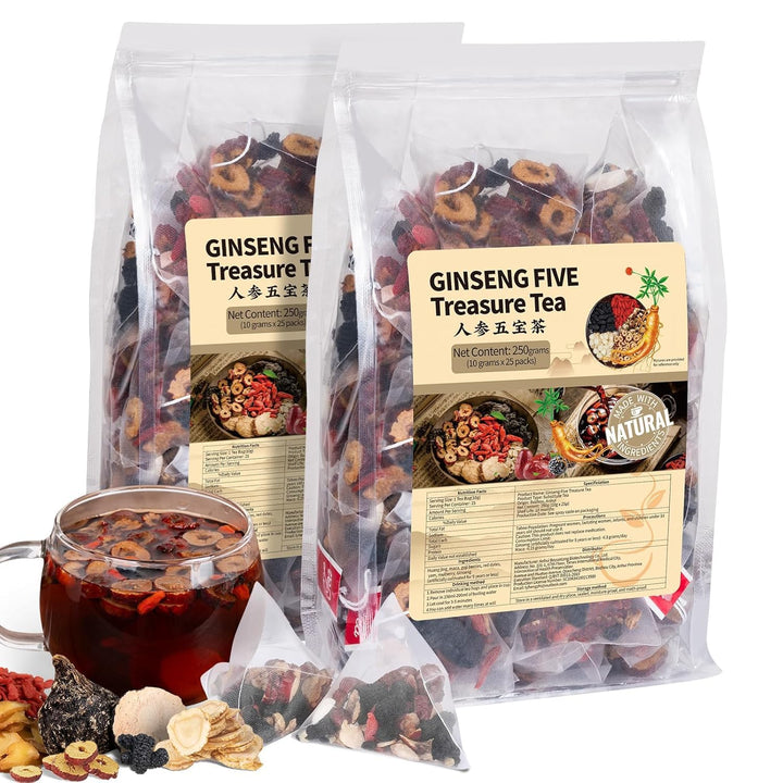 Ginseng Five Treasures – Detox Herbal Tea – Five Treasures Formula – 2 Pack / 50 Bags