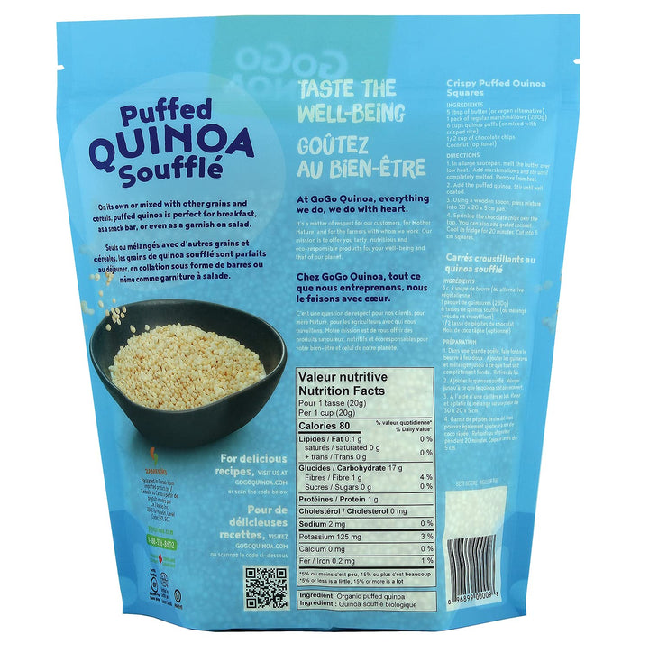 GoGo Quinoa Puffed Quinoa Cereal - Organic, Gluten Free, Non-GMO - 2 x 180g - Canadian Distribution - Ships Free Within Canada on Orders Above CAD $199