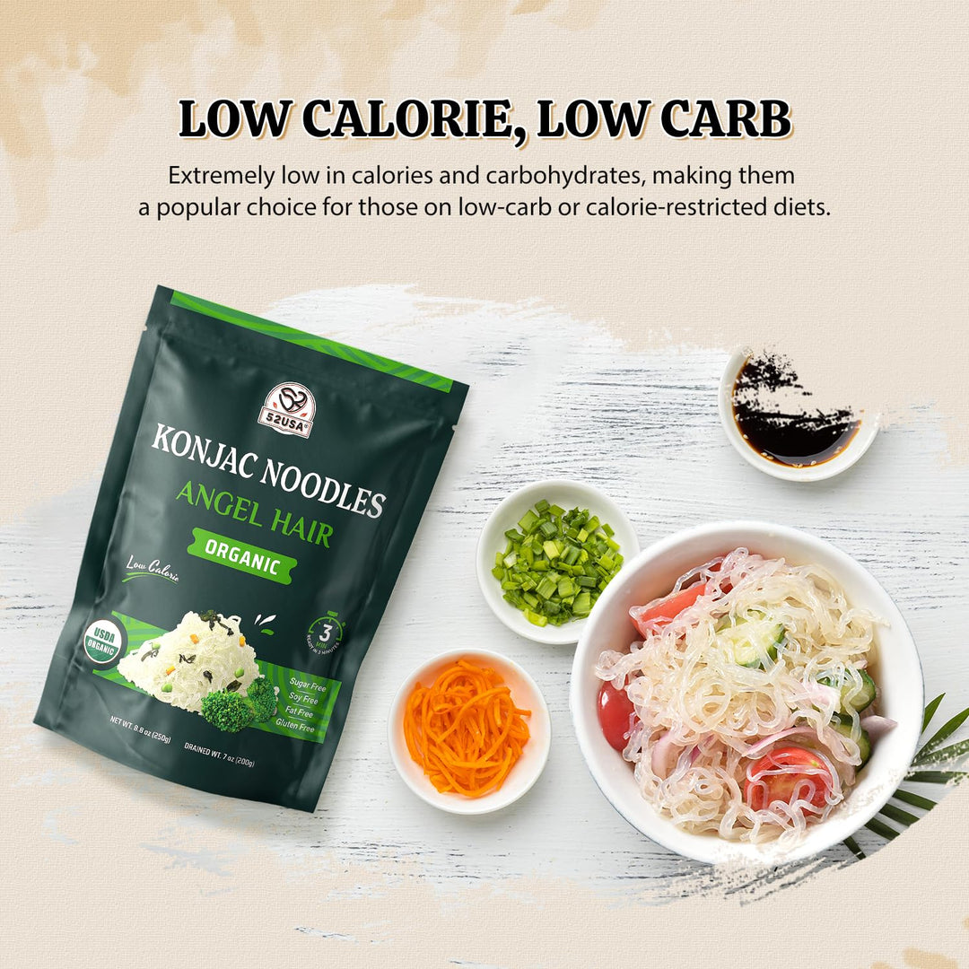 52USA – Organic Konjac Shirataki Noodle – Angel Hair Fettuccine Variety Pack – 1500g 6 Pack – Low carb keto friendly