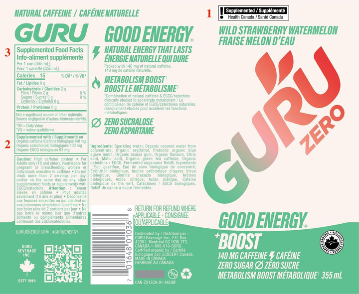 GURU – Organic Energy Drinks – Variety Pack – 24 × 355 ml – 140mg Caffeine
