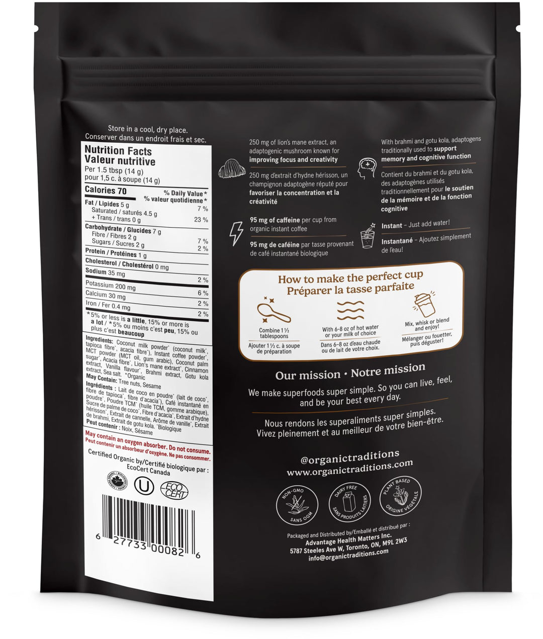Organic Traditions – Focus Fuel Mushroom Coffee – Instant Blend – 280g