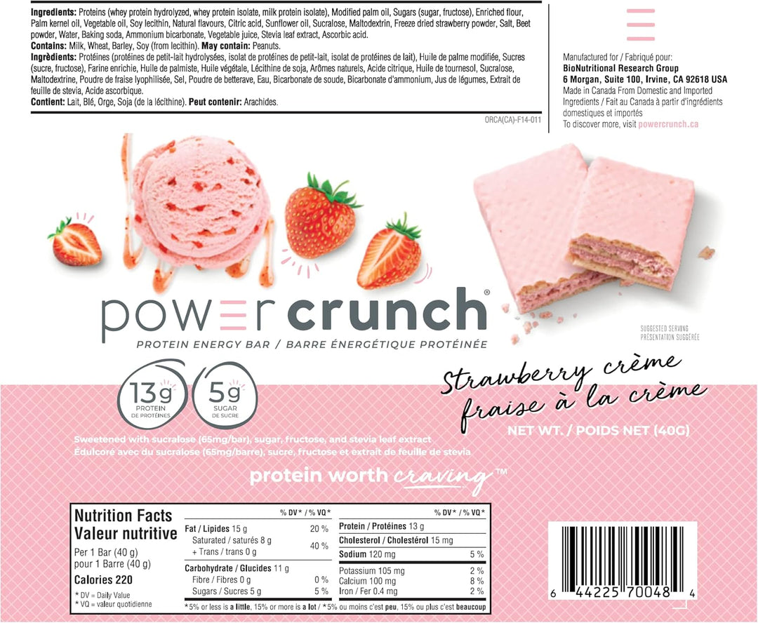 Power Crunch – Barre protéinée – Crème à la fraise – Lot de 12