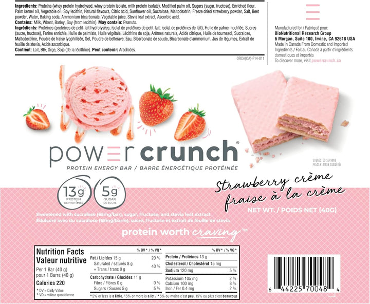 Power Crunch – Barre protéinée – Crème à la fraise – Lot de 12