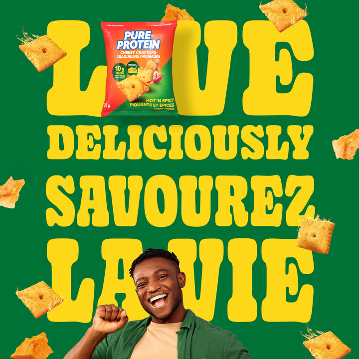 Pure Protein Hot & Spicy Cheesy Crackers - 10g Protein Per Serving, 8-Pack - Canadian Distribution - Ships Free Within Canada on Orders Above CAD $199