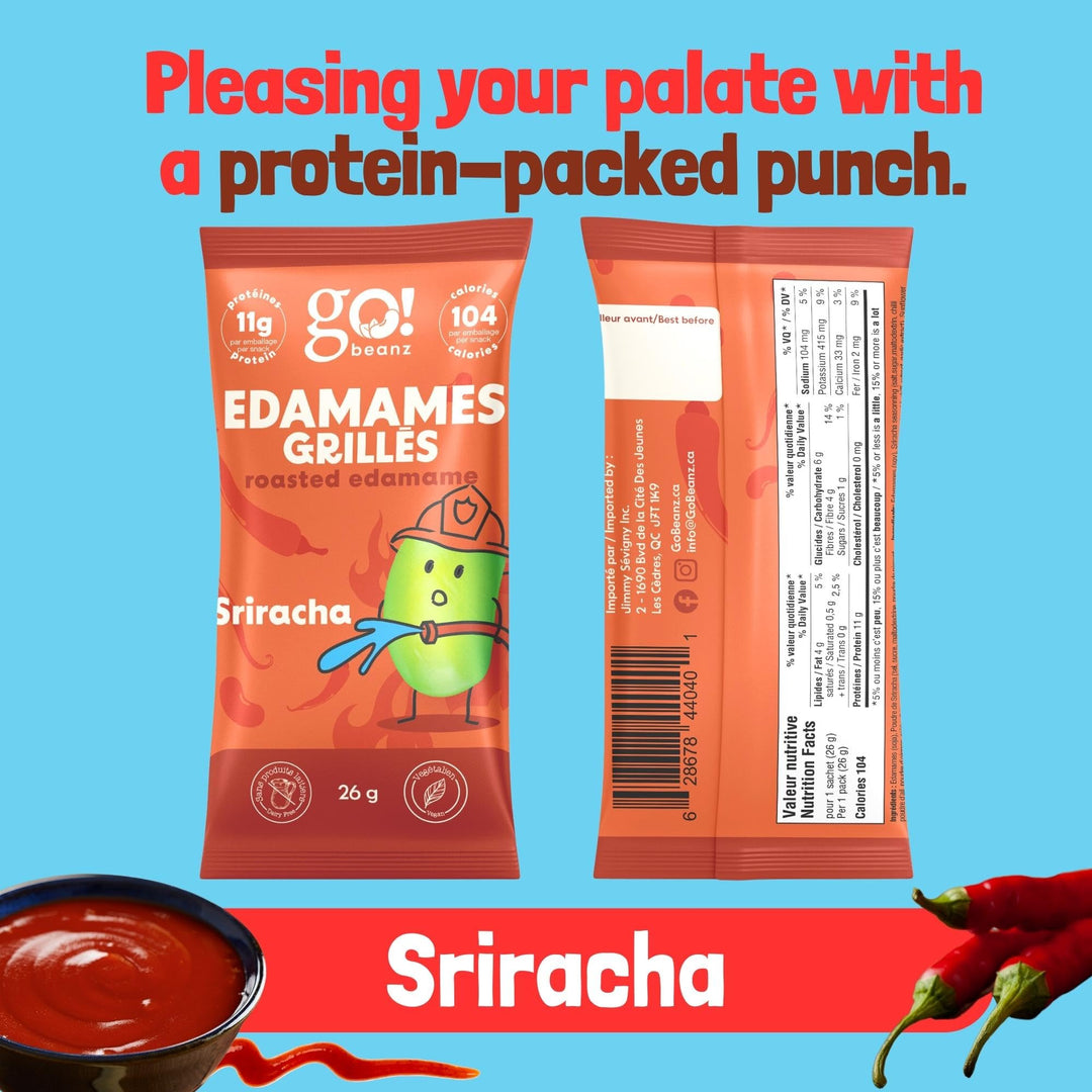 GoBeanz – Roasted Edamame – Sriracha – High-Protein Snack – 20 Packs