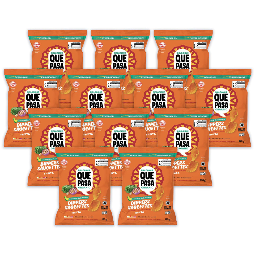 Que Pasa Organic Fajita Dippers Tortilla Chips - 12 Pack (170g Each) | Gluten Free & Non-GMO - Canadian Distribution - Ships Free Within Canada on Orders Above CAD $199