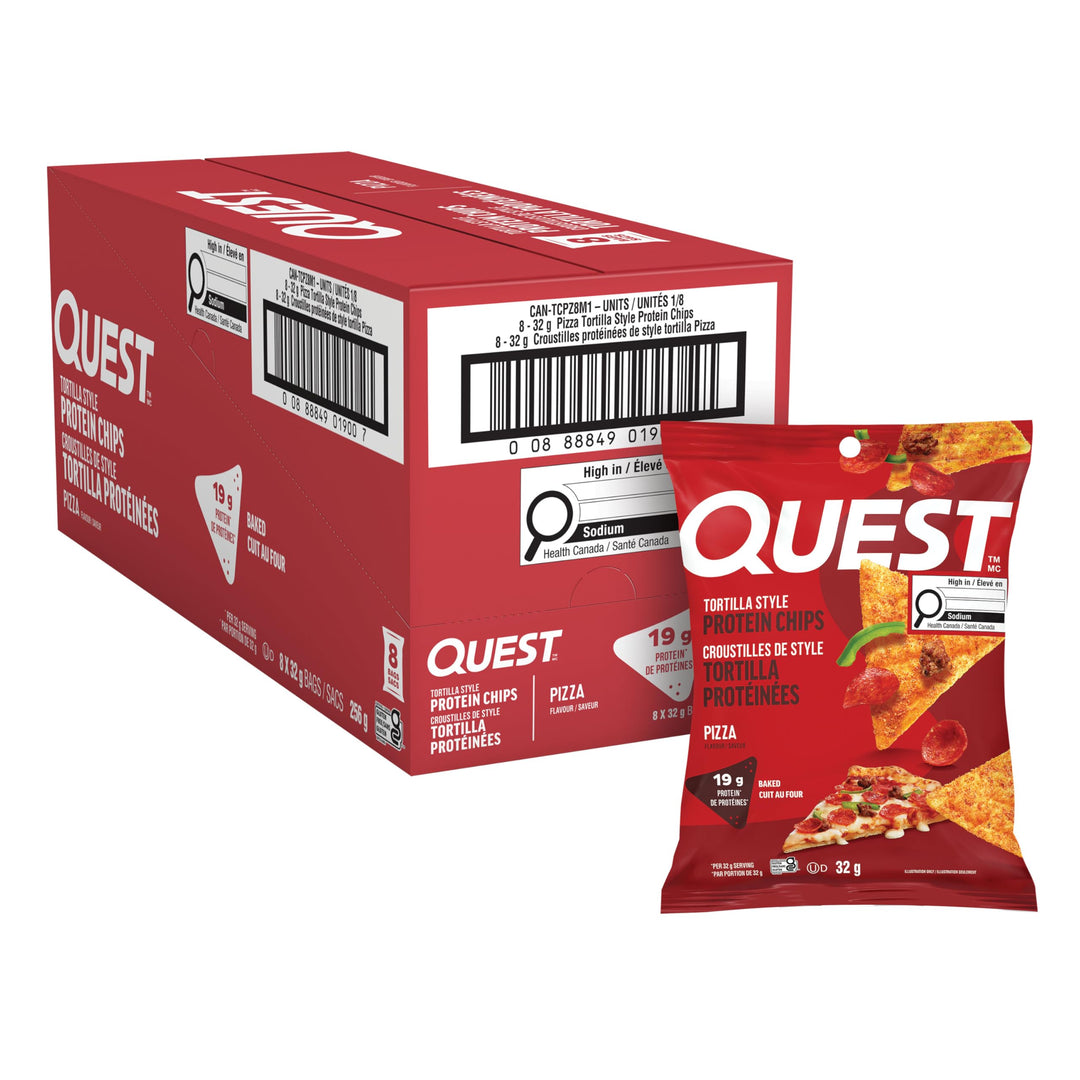 Quest Pizza Flavoured Tortilla Style Protein Chips, High Protein, Gluten Free, 8ct - Canadian Distribution - Ships Free Within Canada on Orders Above CAD $199