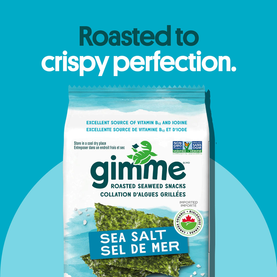 gimMe Organic Roasted Seaweed Snack - Sea Salt - 2 x 10g - Canadian Distribution - Ships Free Within Canada on Orders Above CAD $199