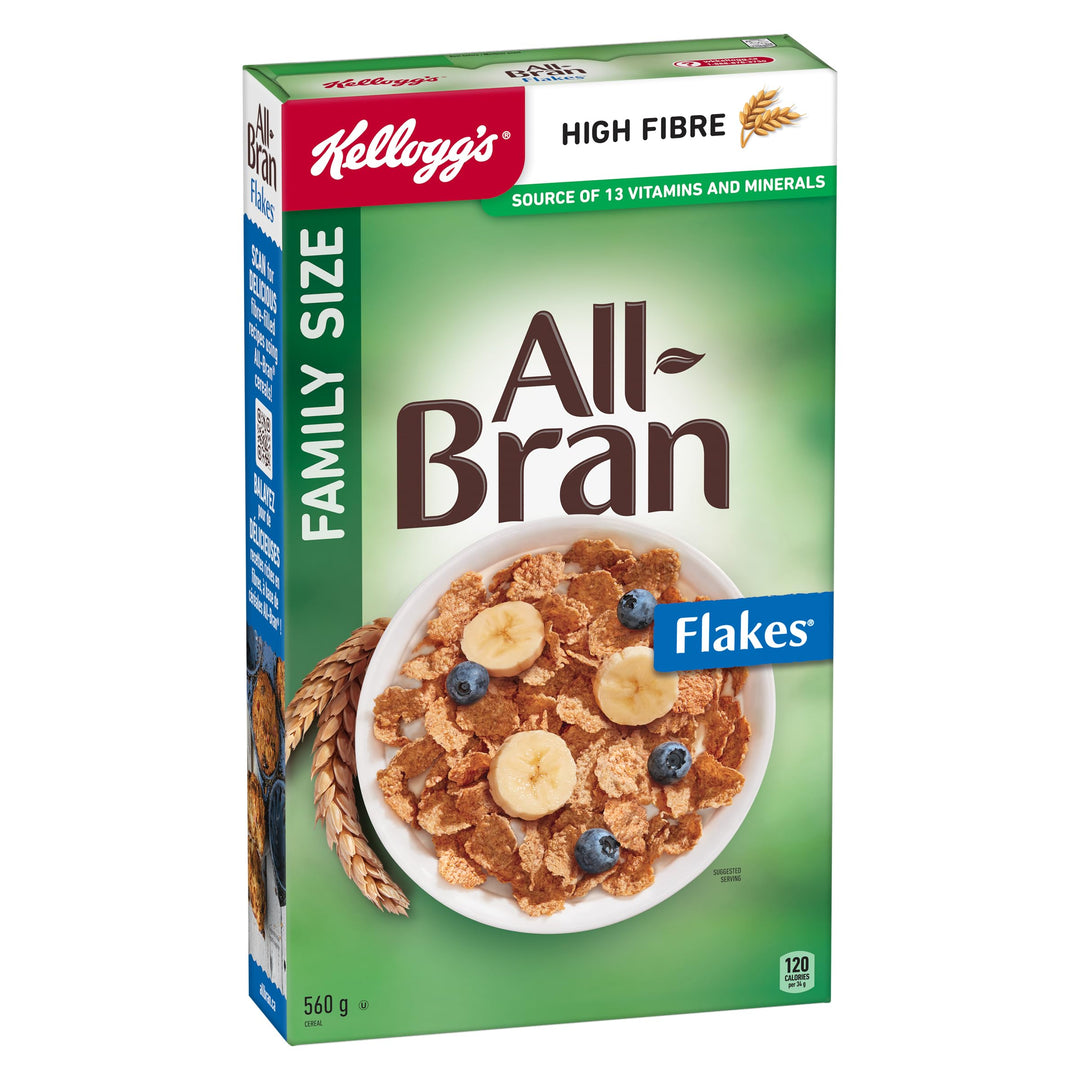 Kellogg's All-Bran Flakes Cereal 2 x 560g Family Size – High Fiber Breakfast - Canadian Distribution - Ships Free Within Canada on Orders Above CAD $199