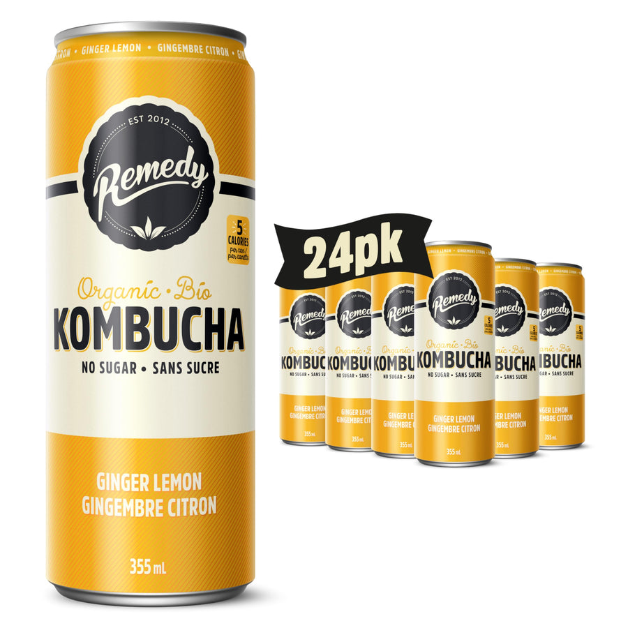 Remedy – Kombucha – Ginger Lemon – 24 × 355mL – Sugar free