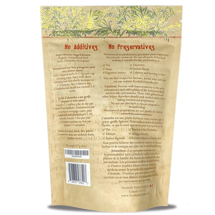 Foothills Naturals – Wormwood Herb – Cut and Sifted – 227g – Organic