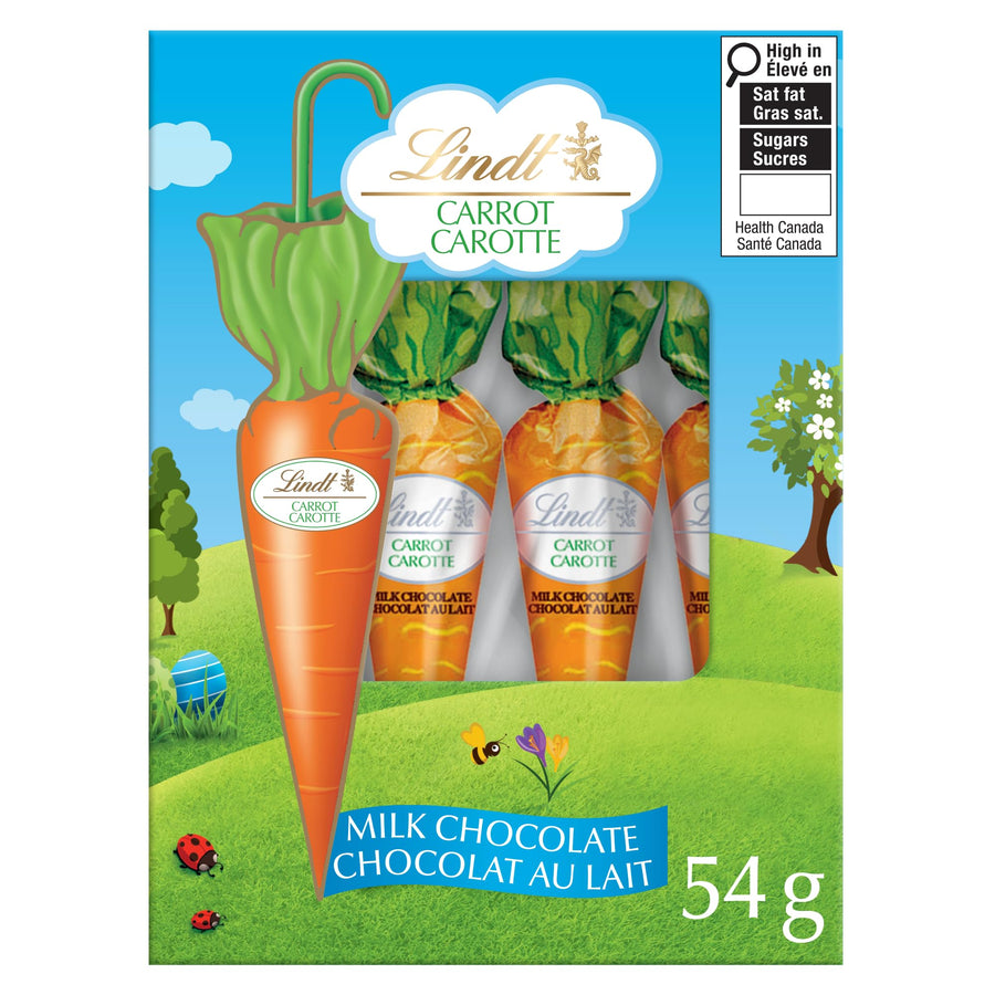 Lindt Milk Chocolate Carrots 54g – Easter Treats for Children - Canadian Distribution - Ships Free Within Canada on Orders Above CAD $199