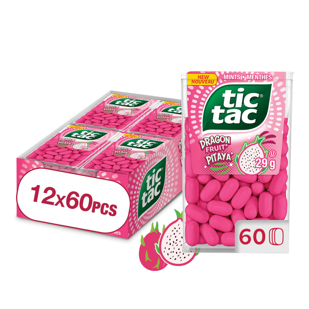 TIC TAC Dragon Fruit Mints – 60 Count Bulk Pack (12 × 29g Singles) - Canadian Distribution - Ships Free Within Canada on Orders Above CAD $199