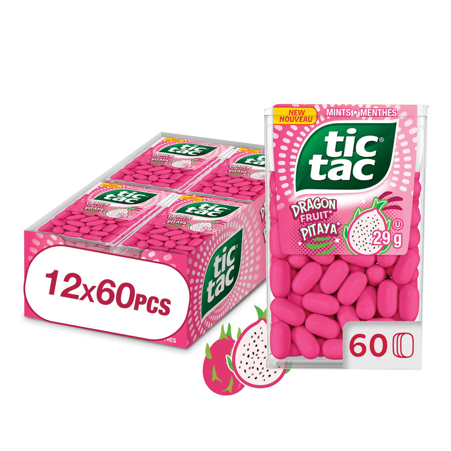 TIC TAC Dragon Fruit Mints – 60 Count Bulk Pack (12 × 29g Singles) - Canadian Distribution - Ships Free Within Canada on Orders Above CAD $199