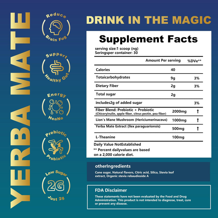 Yerba Mate – Yerba Mate Powder – Peach Mango – 30 Servings – Probiotic and prebiotic blend