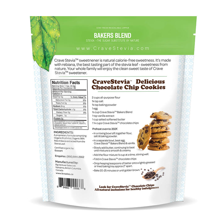CRAVESTEVIA Organic White Baking Blend - Calorie-Free Stevia Sweetener for Baking & Cooking - 380g - Canadian Distribution - Ships Free Within Canada on Orders Above CAD $199