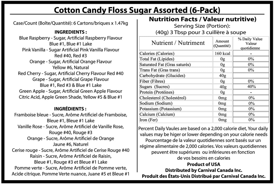 Cotton Candy Floss Sugar – Floss Sugar – 6 Flavours – 6 Pack / 3.25lb – Makes ~420 Cones