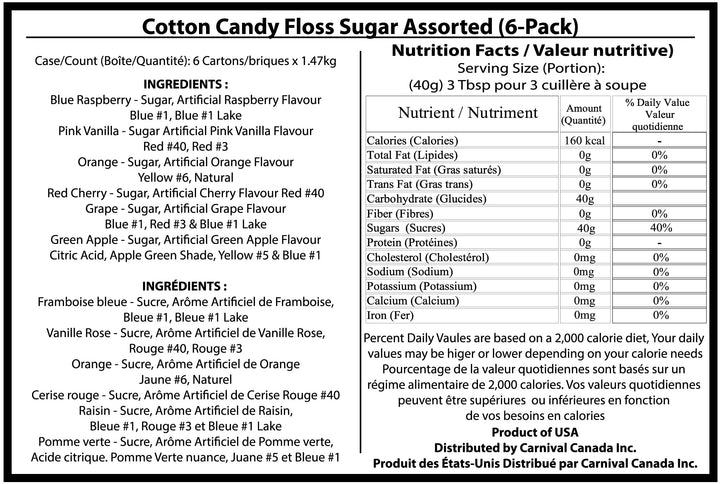 Cotton Candy Floss Sugar – Floss Sugar – 6 Flavours – 6 Pack / 3.25lb – Makes ~420 Cones