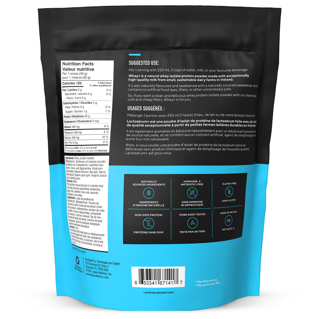 LEGION – Whey Plus Isolate Protein – Birthday Cake – 30 Servings – Grass fed lactose free