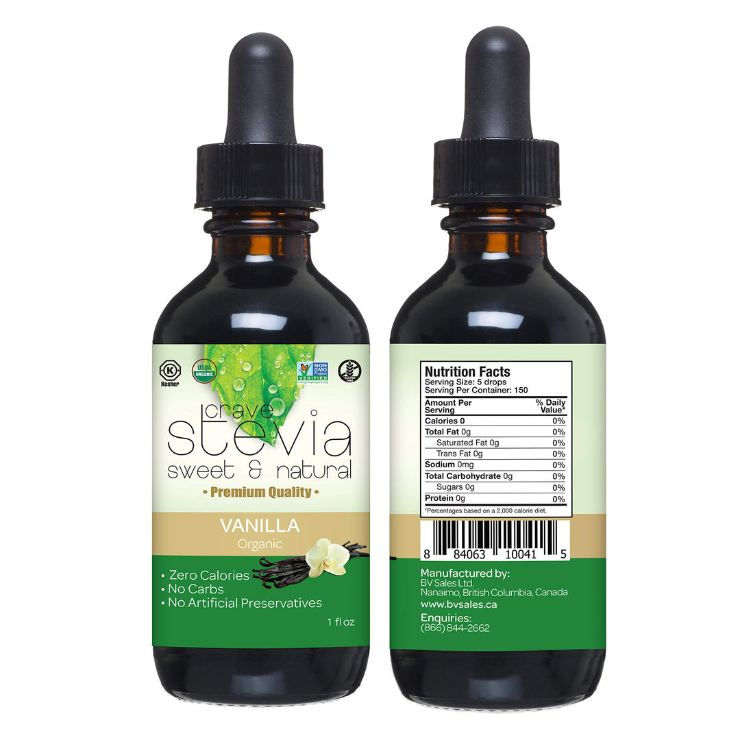 CRAVESTEVIA Organic Liquid Stevia Drops - Vanilla - 2 x 30ml - Canadian Distribution - Ships Free Within Canada on Orders Above CAD $199