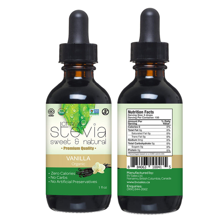 CRAVESTEVIA Organic Liquid Stevia Drops - Vanilla - 2 x 30ml - Canadian Distribution - Ships Free Within Canada on Orders Above CAD $199