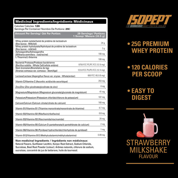 EHP Labs – IsoPept Whey Protein – Strawberry Milkshake – 27 Serves – 27g isolate