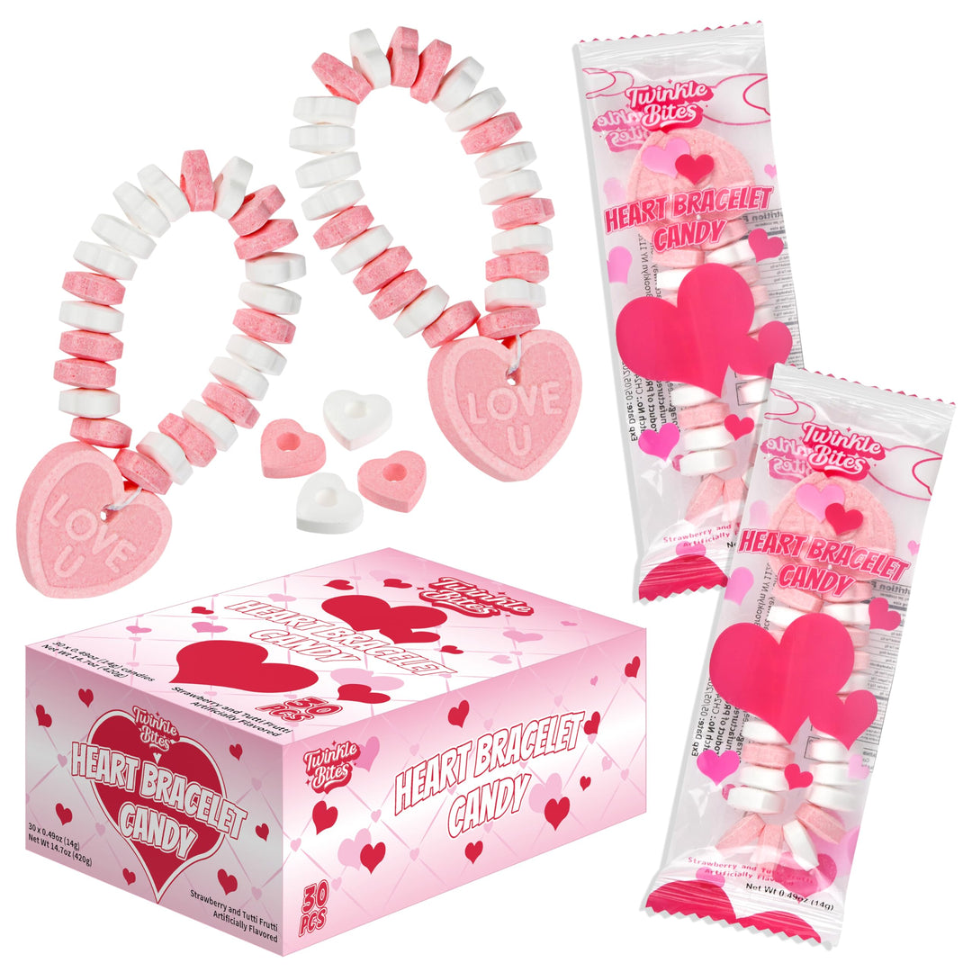 Sachet de 30 bonbons de la Saint-Valentin – Bonbons en forme de cœur emballés individuellement – ​​Saveurs délicieuses : fraise et tutti frutti – Bonbons de la Saint-Valentin en vrac