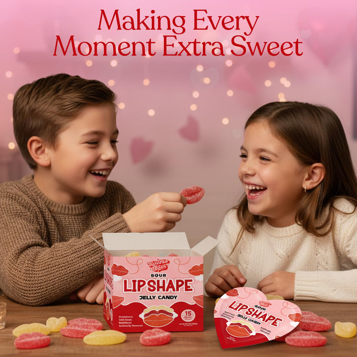 Coffret cadeau de 15 bonbons gélifiés acidulés pour la Saint-Valentin – Sachets en forme de cœur contenant 5 bonbons à lèvres chacun, saveurs fraise, framboise et tutti frutti