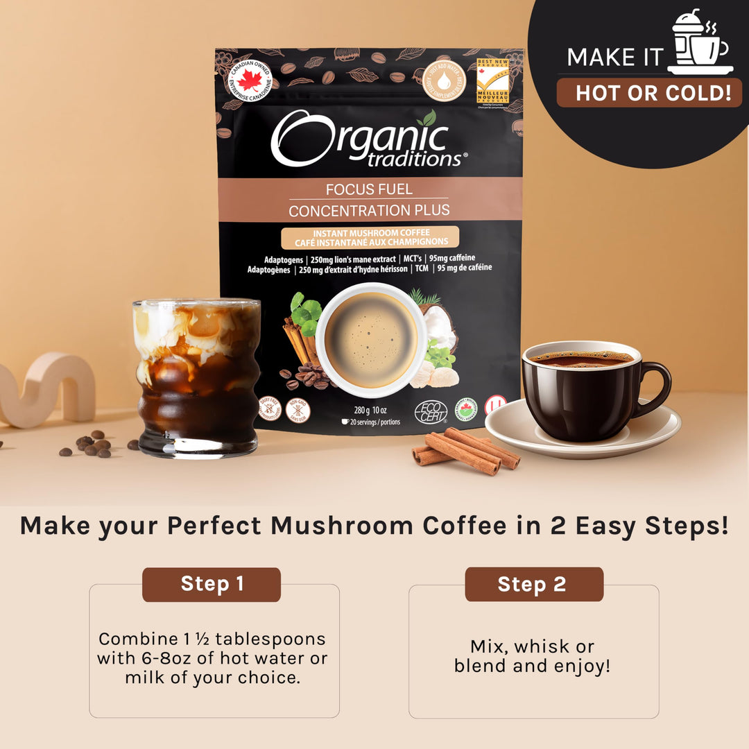 Organic Traditions – Focus Fuel Mushroom Coffee – Instant Blend – 280g