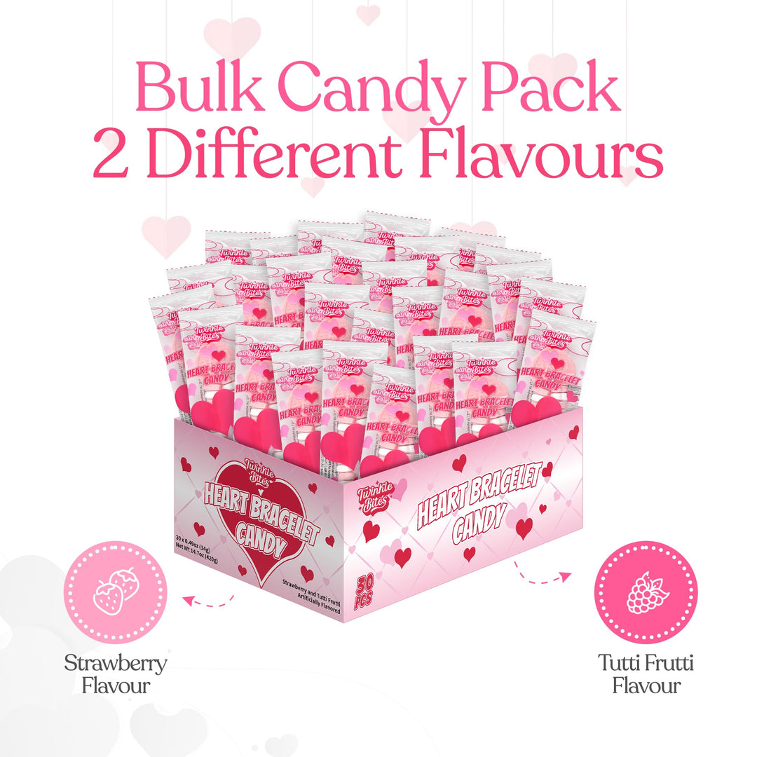 Sachet de 30 bonbons de la Saint-Valentin – Bonbons en forme de cœur emballés individuellement – ​​Saveurs délicieuses : fraise et tutti frutti – Bonbons de la Saint-Valentin en vrac
