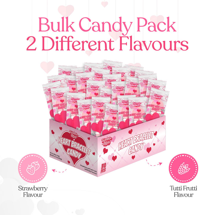 Sachet de 30 bonbons de la Saint-Valentin – Bonbons en forme de cœur emballés individuellement – ​​Saveurs délicieuses : fraise et tutti frutti – Bonbons de la Saint-Valentin en vrac