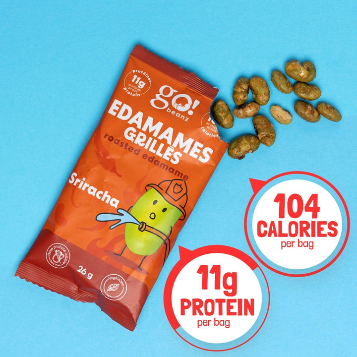 GoBeanz – Roasted Edamame – Sriracha – High-Protein Snack – 20 Packs