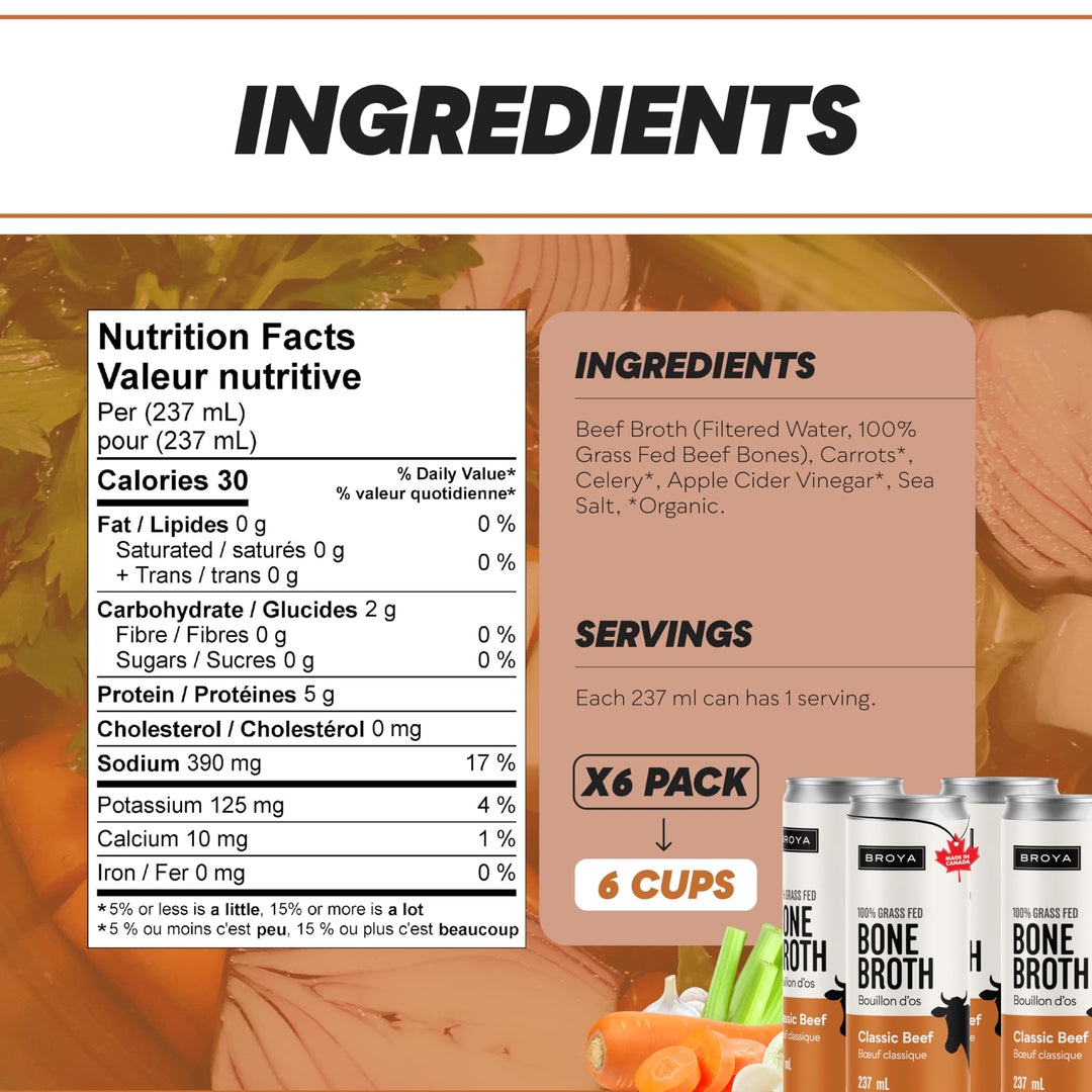 BROYA – Bone Broth – Classic Beef – 6 × 237mL – Grass-Fed