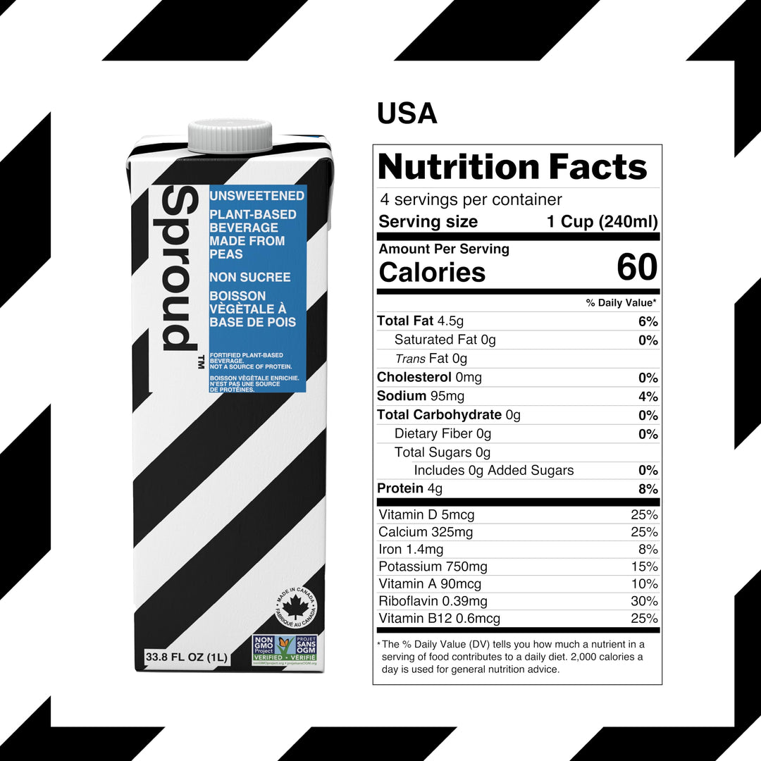 Sproud – Vegan Pea Protein Milk – Unsweetened – 1L × 6