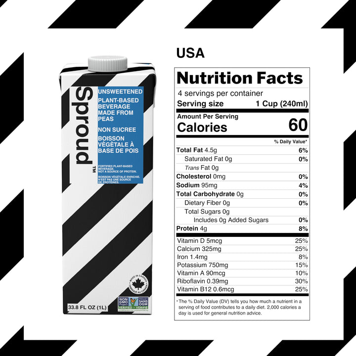 Sproud – Vegan Pea Protein Milk – Unsweetened – 1L × 6