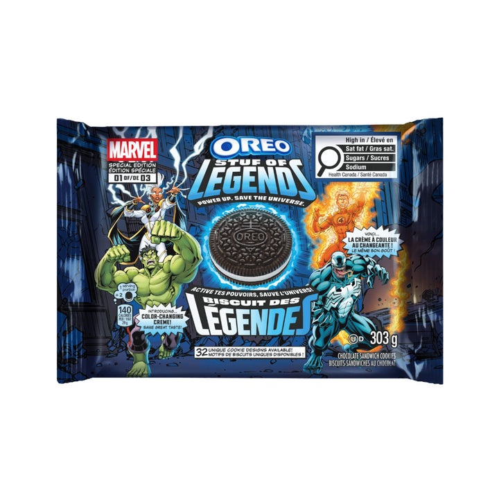 Marvel Oreo Stuf of Legends Colour-Changing Creme Cookies, 2 x 303g Limited Edition - Canadian Distribution - Ships Free Within Canada on Orders Above CAD $199