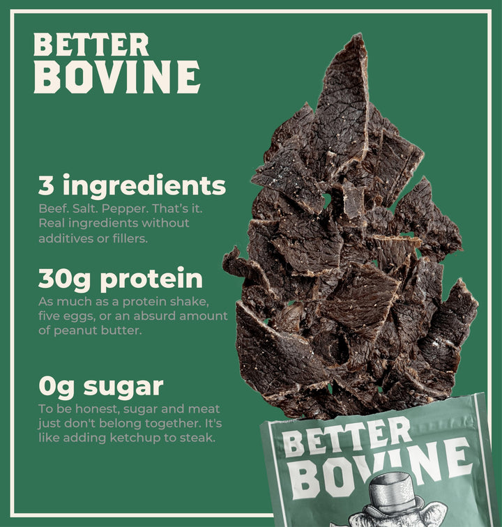 Better Bovine – Grass-Fed Extra Lean Beef Jerky – Salt & Pepper – 5 Pack