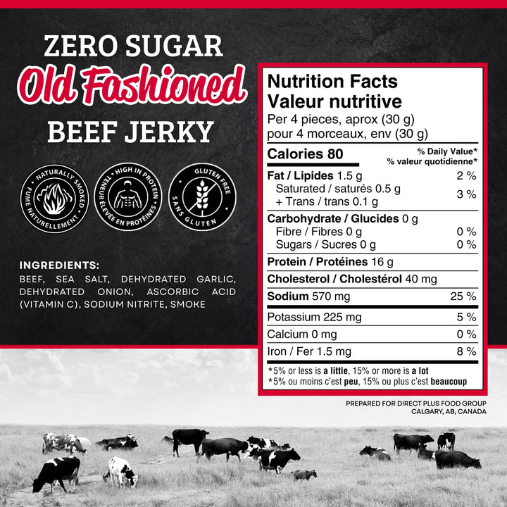 McSweeney's – Old Fashioned Beef Jerky ZERO Sugar – Sugar Free, Gluten Free, Keto – 70g x 12