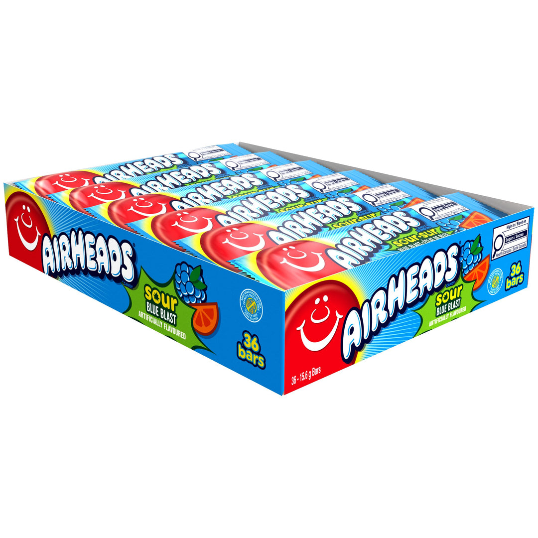 Airheads Sour Blue Blast Candy Bars - 2 x Pack of 36 (15.6g Each) - Canadian Distribution - Ships Free Within Canada on Orders Above CAD $199