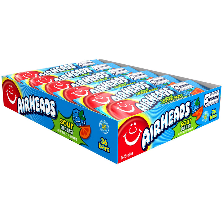 Airheads Sour Blue Blast Candy Bars - 2 x Pack of 36 (15.6g Each) - Canadian Distribution - Ships Free Within Canada on Orders Above CAD $199