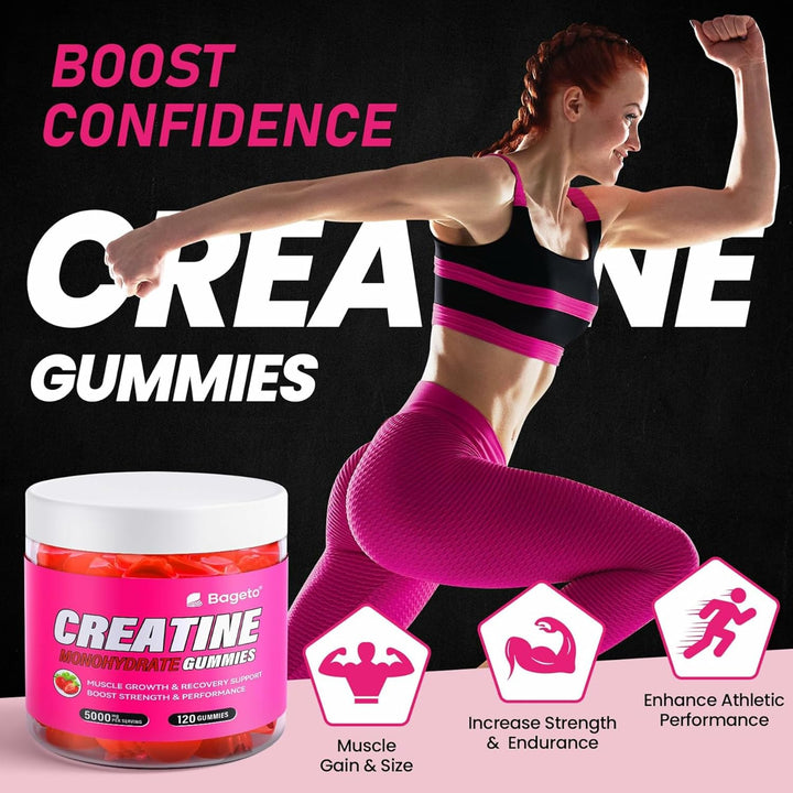 Gommes à la créatine – Fraise – 120 gommes (5 g chacune)