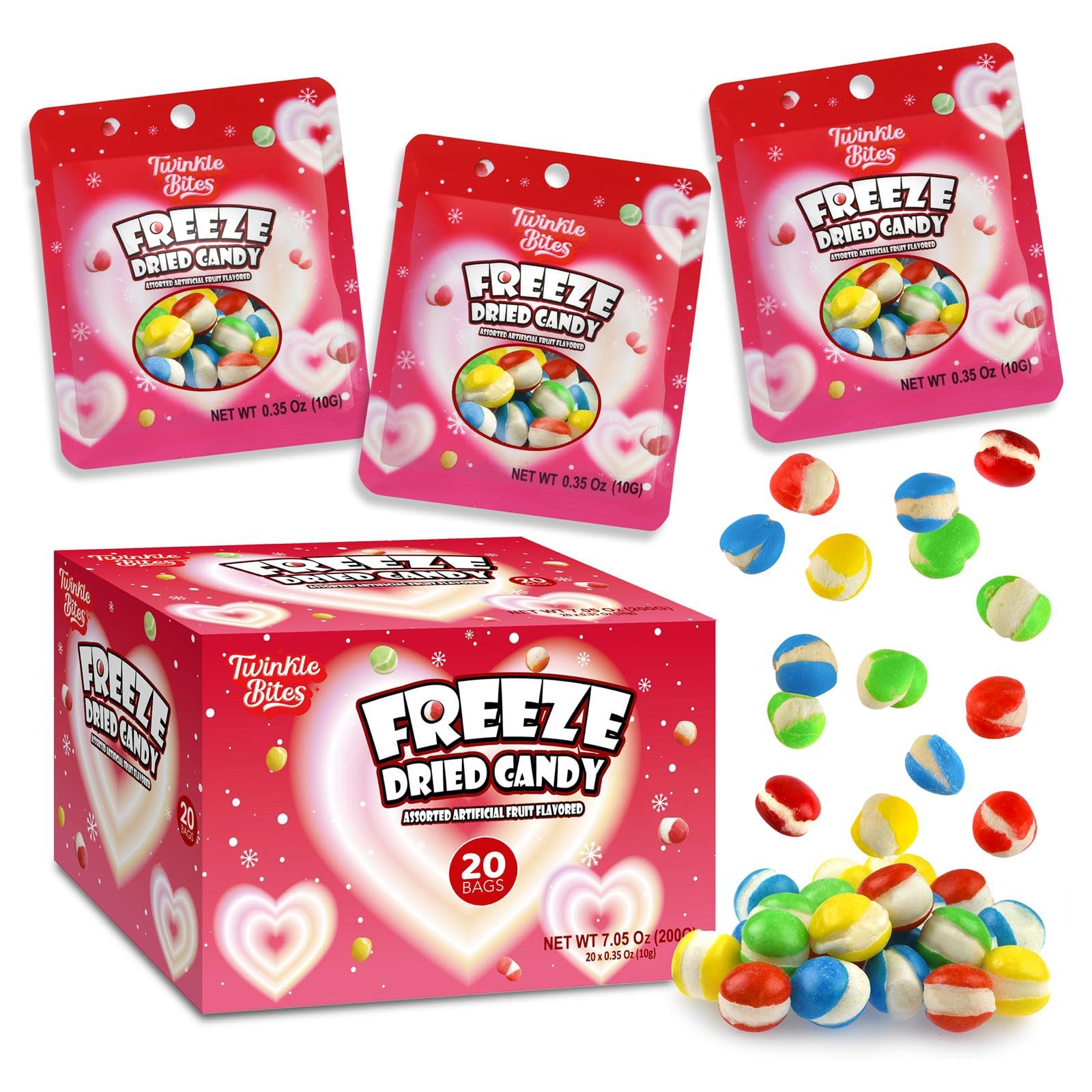 20 Pack Valentines Day Freeze Dried Candy- 10 Pcs Per Bag - Bulk