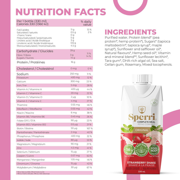 Sperri – Complete Plant-Based Meal Replacement – Strawberry – 330mL, 12 Pack