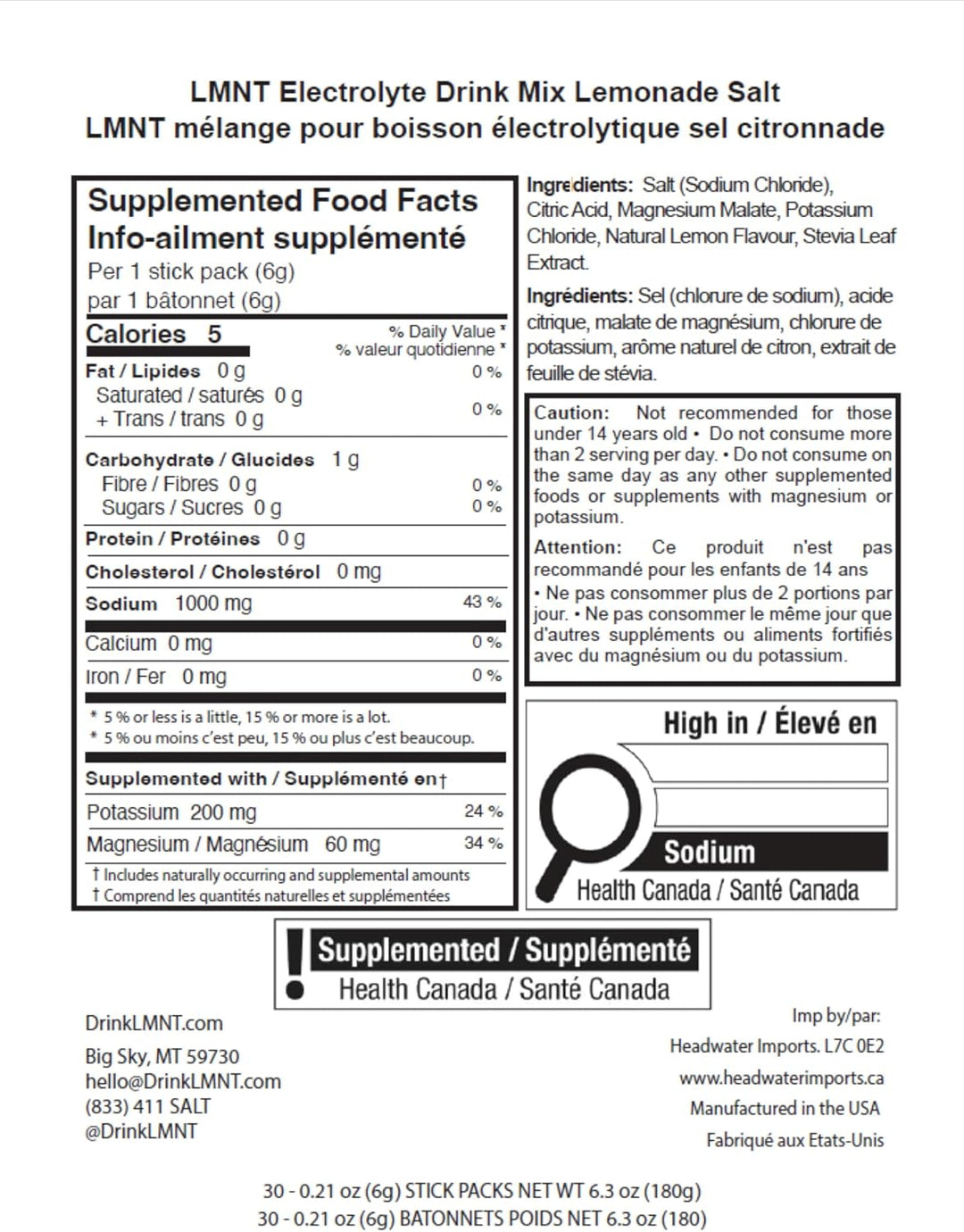 LMNT – Electrolytes – Lemonade – 30 Pack