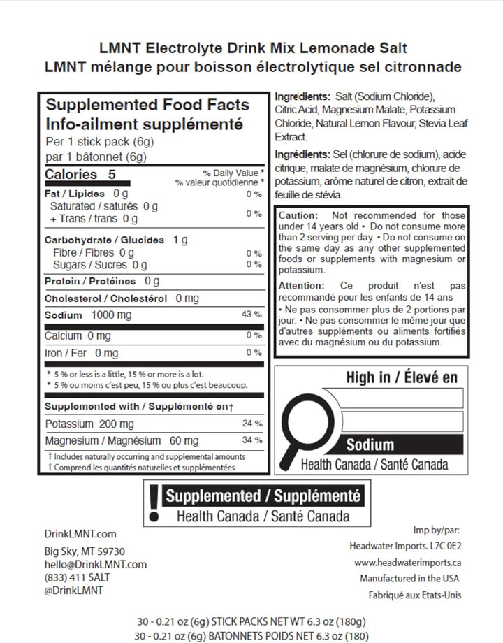 LMNT – Electrolytes – Lemonade – 30 Pack